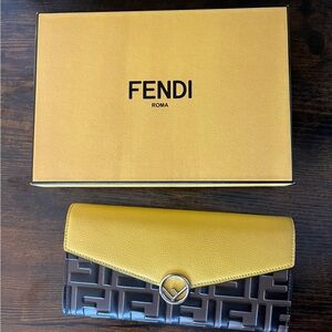 Fendi Yellow and Brown Zucca Bifold Wallet, Brand New
